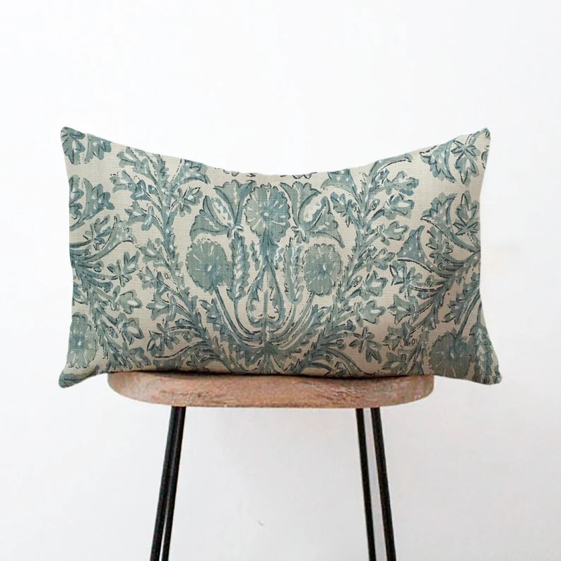 Green and Blue Floral Lumbar Pillow Cover - Sofia Verde - Blue, Green, White - 12x16, 12x18, 12x2... | Etsy (Global)