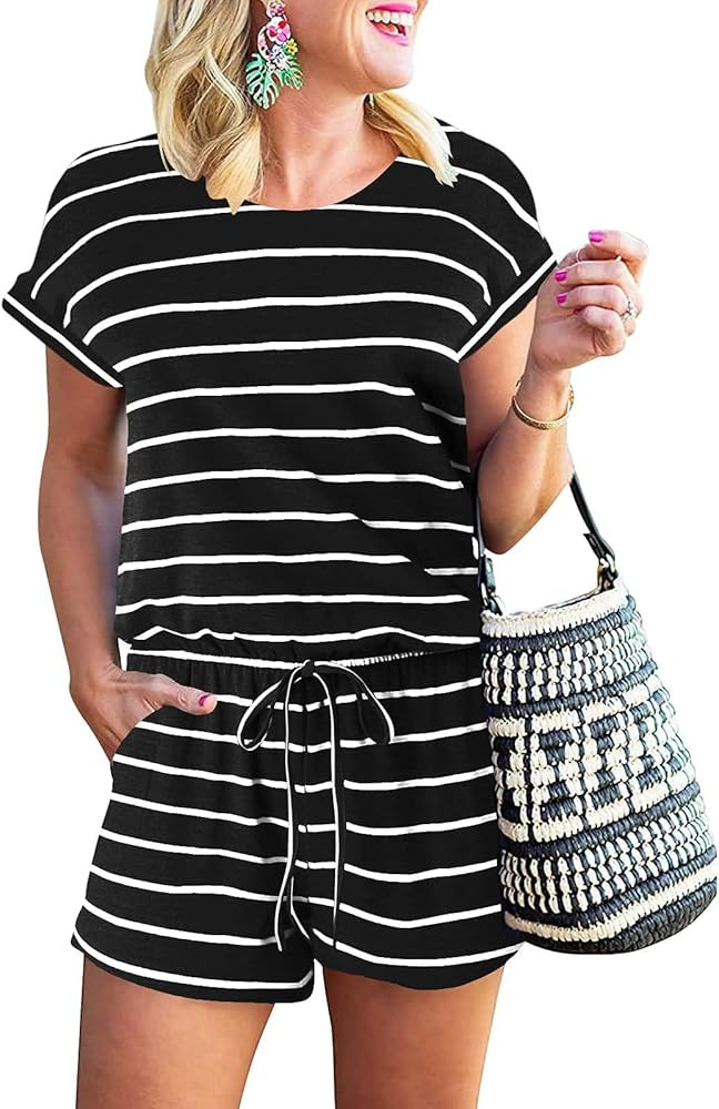 ANRABESS Rompers for Women Summer 2025 Casual Dressy One Piece Tshirt Short Pants Jumpsuit Beach ... | Amazon (US)