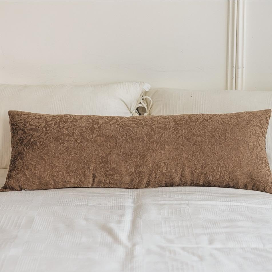 Brown Rose Chenille Long Lumbar Throw Pillow Cover 14x36 Inch, Boho Throw Pillow Cover, Fall Pill... | Amazon (US)