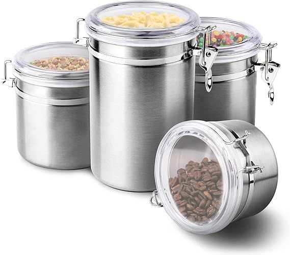 ENLOY 4-Piece Stainless Steel Airtight Food Storage Canister Set with Clear Lid, Canister Sets fo... | Amazon (US)