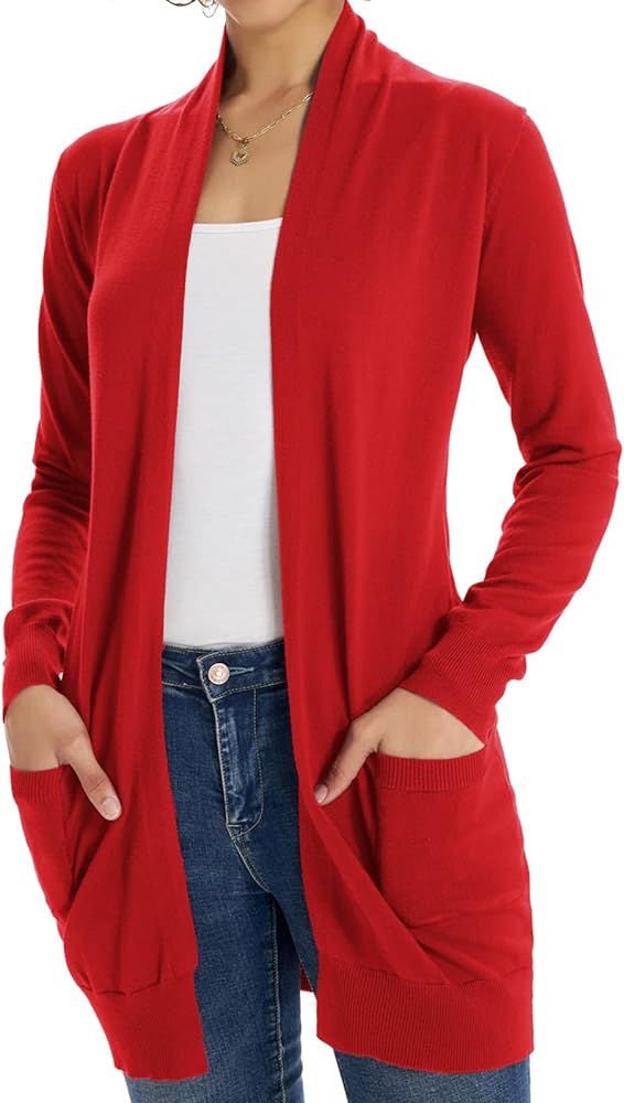 GRACE KARIN Women's Casual Open Front Cardigan Long Knitted Sweaters with Pockets | Amazon (US)
