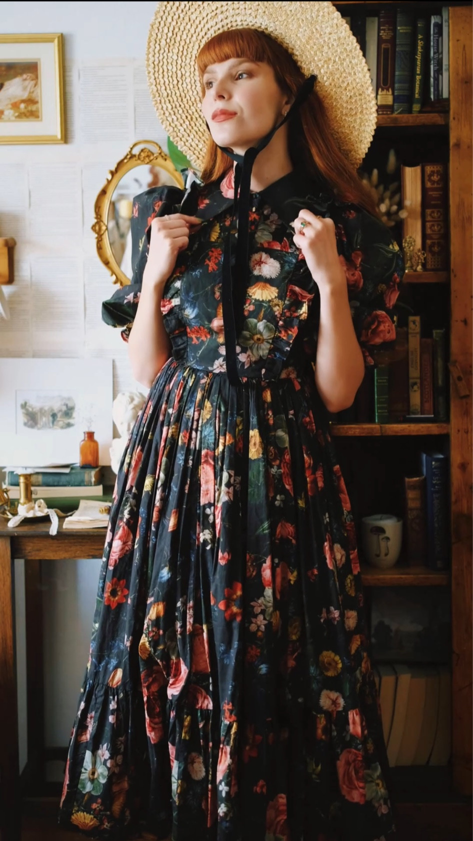 Outfit details ✨ dark cottagecore look with a dark floral selkie dress and sun hat! Perfect for spring and summer 🧺

#LTKstyletip #LTKSeasonal #LTKFestival