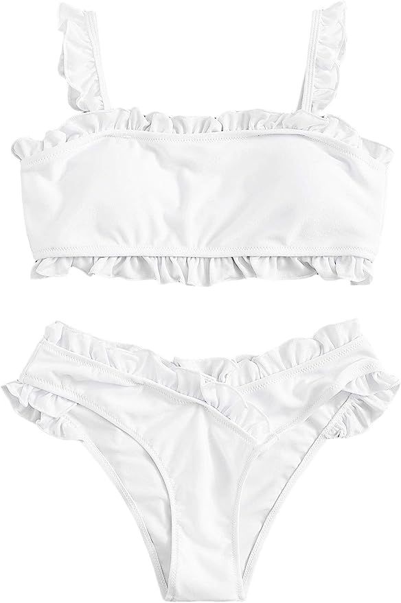 SweatyRocks Women's Bathing Suits Spaghetti Strap Ruffle Wrap Bikini Set Two Piece Swimsuits | Amazon (US)