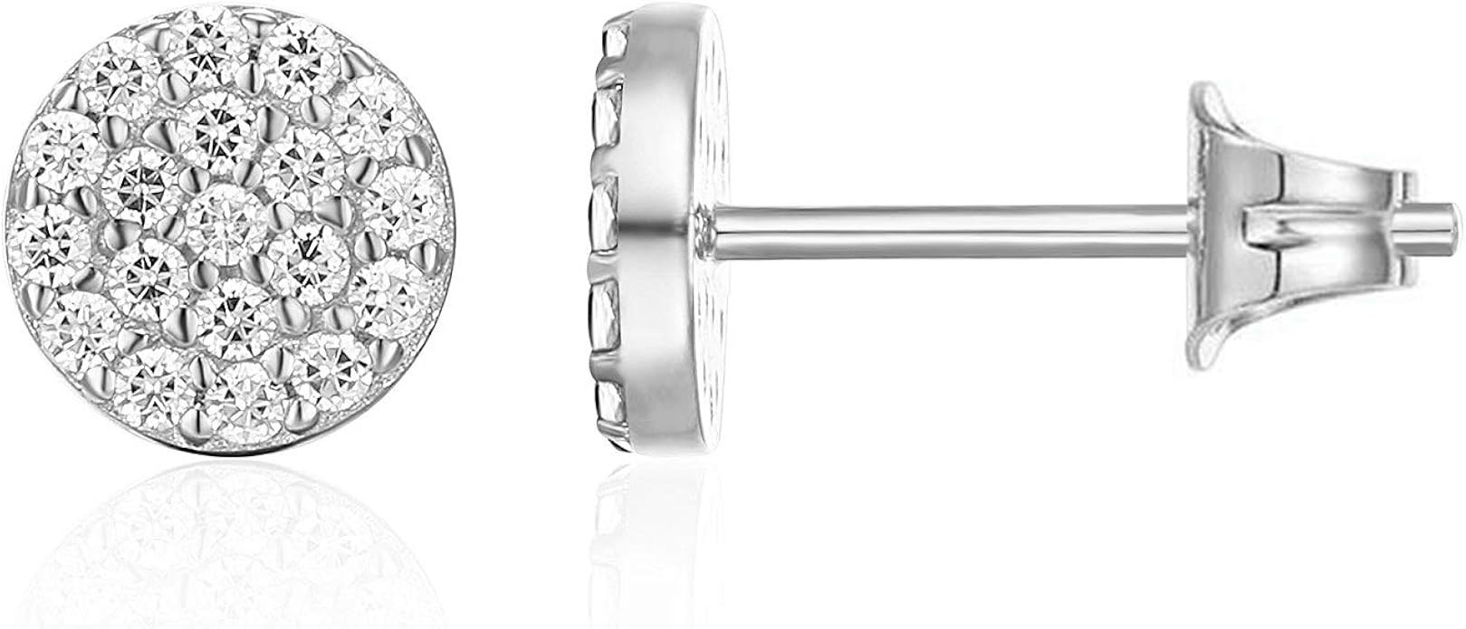 PAVOI 14K Gold Plated Sterling Silver Post Stud Earrings for Women | Pave CZ Mini Disc | Gold Ear... | Amazon (US)