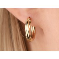 Gold Twisted Hoop Earring, 14K Solid Dainty Hoop, Small Minimalist Earring For Women, Valentine's Da | Etsy (US)