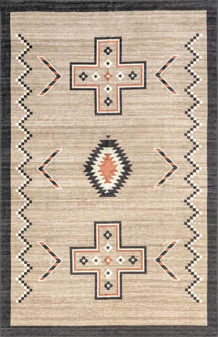 Brown Zahaira Washable Aztec 4' x 6' Area Rug | Rugs USA