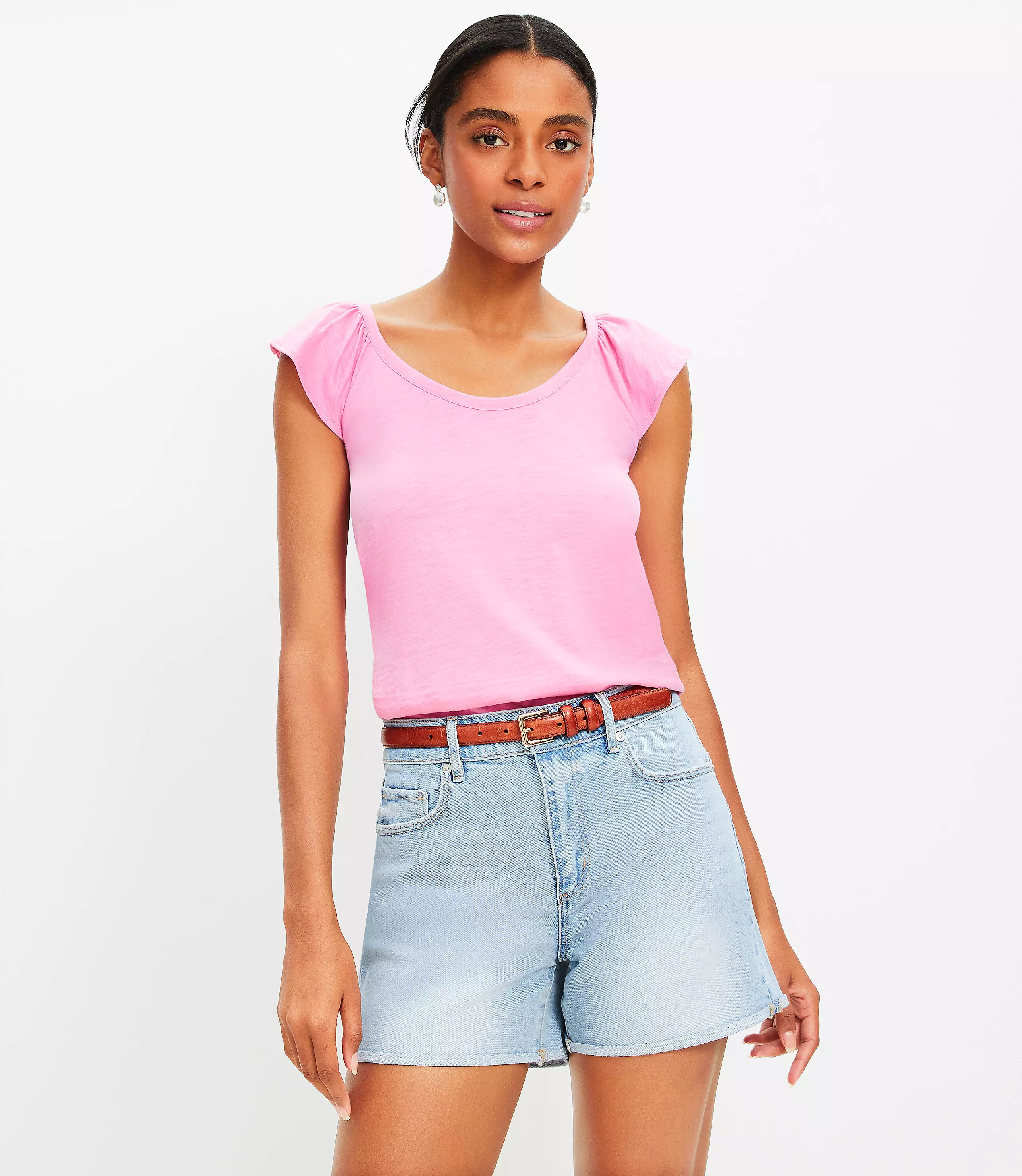 Petite High Rise Denim Mini Roll Shorts in Light Wash | LOFT