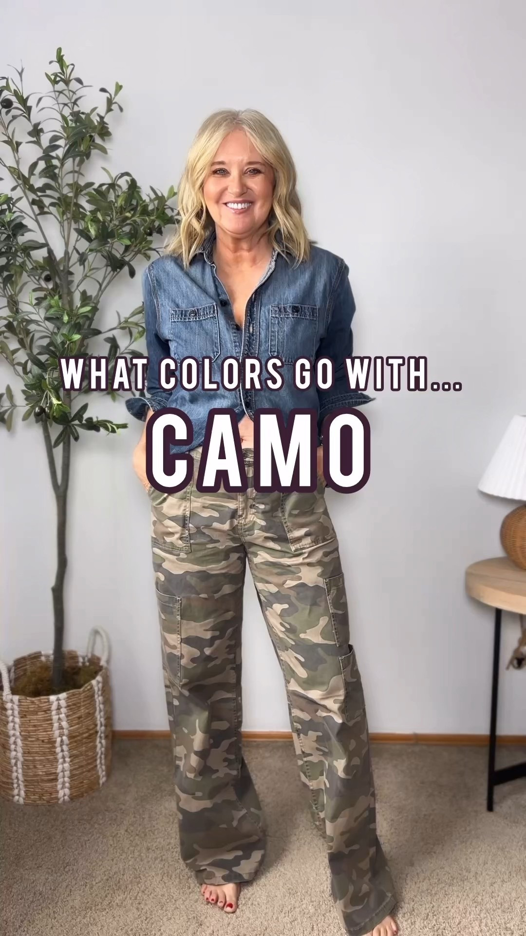 What colors go with….CAMO?
Pants size medium for a looser fit! 
Blue/red sweater size small
Brown sweater size medium
Stripe shirt size 6
Pink shirt (linked similar) 
Black & White shirt size medium
Denim shirt size medium
Olive sweater size large

Aritzia, Walmart, Quince, Sam Edelman, Amazon 

#LTKOver40 #LTKgrwm #LTKootd