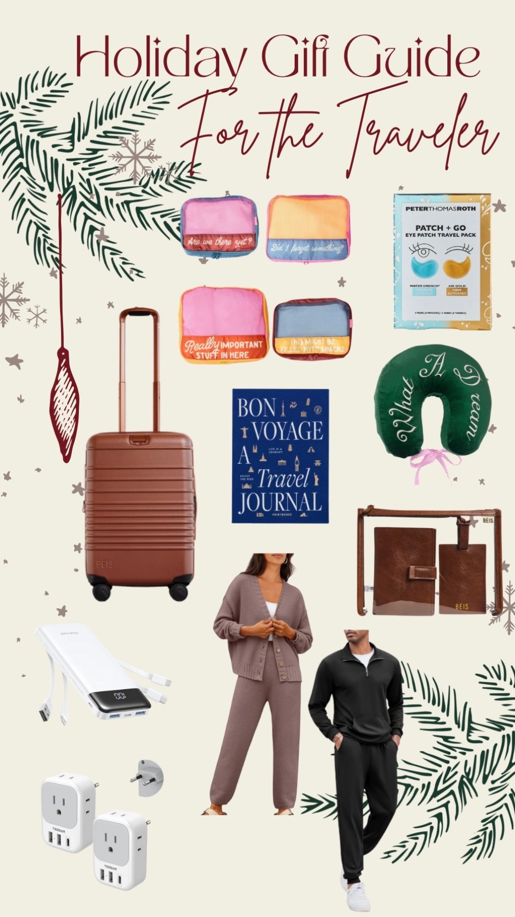 Holiday gift guide for the traveler on the go! 

Packing cubes, gel eye mask, cute neck pillow, travel journal, Beis bag, luggage and passport tags, cordless charger, euro plugs, his and hers travel set 

Christmas gift guide | gift guide | holiday | present | gifts for her | gifts for him | travel gifts 
Follow @mimipluswill for more! 

#LTKGiftGuide #LTKHoliday #LTKSeasonal
