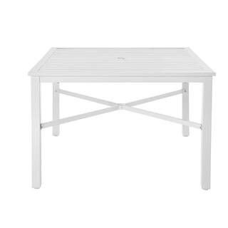 42 in. Mix and Match Lattice White Square Metal Outdoor Patio Dining Table with Slat Top | The Home Depot