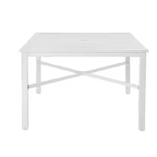 42 in. Mix and Match Lattice White Square Metal Outdoor Patio Dining Table with Slat Top | The Home Depot