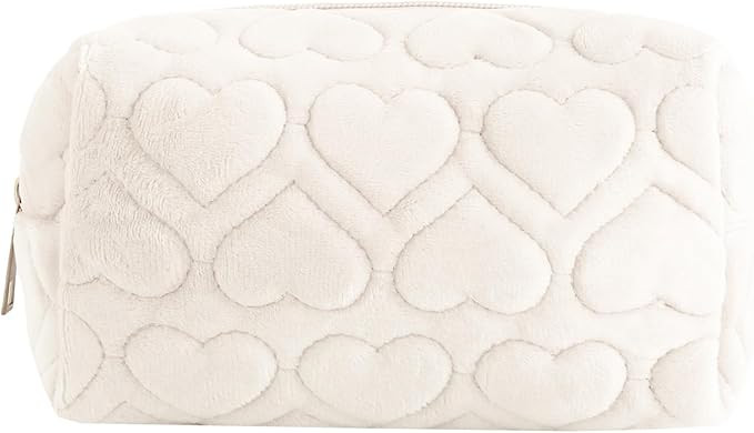 LYDZTION Plush Makeup Bag Cosmetic Bag for Women,Zipper Large Solid Color Travel Toiletry Bag Tra... | Amazon (US)