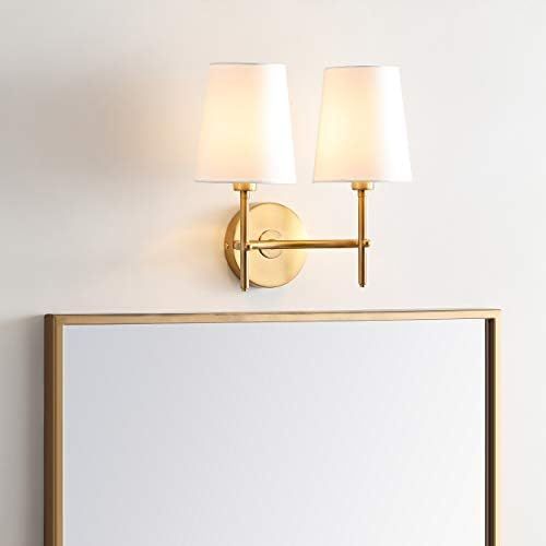 Safavieh SCN4033B Barrett Brass Gold 2-Light Wall (LED Bulbs Included) Sconce, White | Amazon (US)