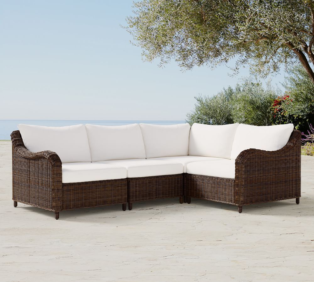 Torrey All-Weather Wicker 4-Piece Roll Arm Sectional, Espresso | Pottery Barn (US)