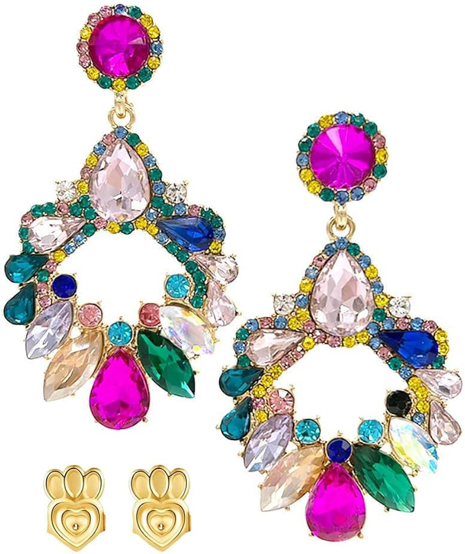 BelleKarat Rhinestone Statement Large Dangle Earrings for Women Sparkly Crystal Colorful Fashion ... | Amazon (US)