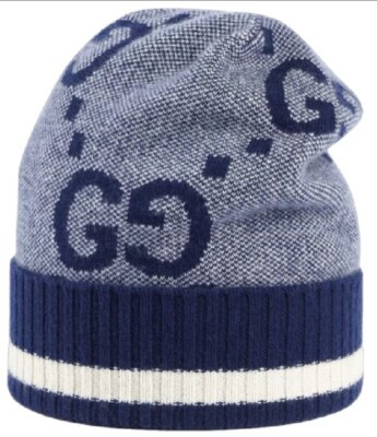 New 100% Authentic Gucci GG Monogram Cashmere Beanie Hat Cap Navy Size M | eBay US