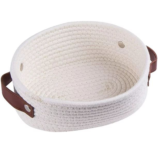 Small Woven Basket for Storage Oval Rope Coil Baskets with Handle Mini Cotton Basket Little Organ... | Walmart (US)