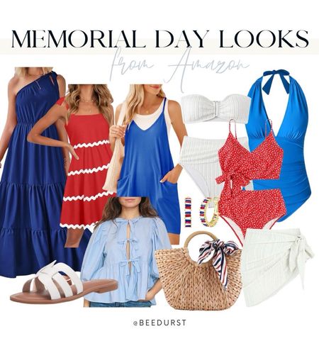Memorial Day weekend outfits! Memorial Day looks from Amazon, Red White and Blue outfits, patriotic outfits, red swimsuit, white cover up, Memorial Day swimsuit, swimsuit coverup, summer outfit, Amazon swimsuits, sandals, vacation outfit, swimwear looks for vacation, resort wear, sunglasses, spring outfit, straw bags, affordable amazon vacation look, Miami outfit, spring beach vacation look, lake look, beach sandals, spring sandals, summer sandals

#LTKSwim #LTKStyleTip #LTKFindsUnder50