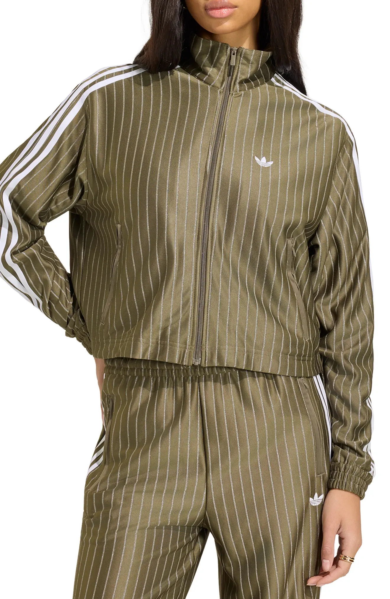 adidas Originals Pinstripe Track Jacket in Branch/Silver Met. at Nordstrom, Size Medium | Nordstrom