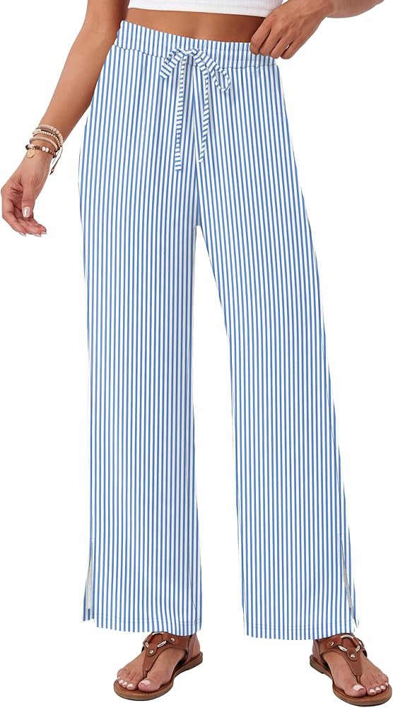 Sampeel Womens Wide Leg Beach Pants Elastic Waist Lightweight Casual Flowy Palazzo Lounge Trouser... | Amazon (US)