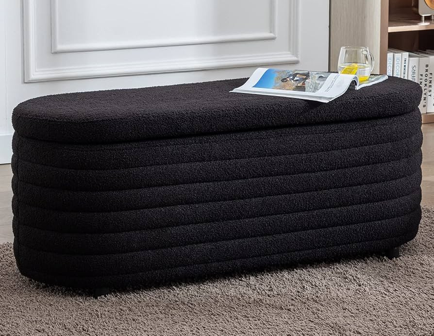 LZAREAL 45.5 Inch Storage Ottoman Bench Upholstered Faux Fur Bedroom Benches for Living Room/Bedr... | Amazon (US)
