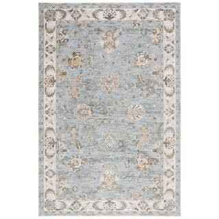 Hamilton Blue/Gold 9 ft. x 12 ft. Floral Border Area Rug | The Home Depot