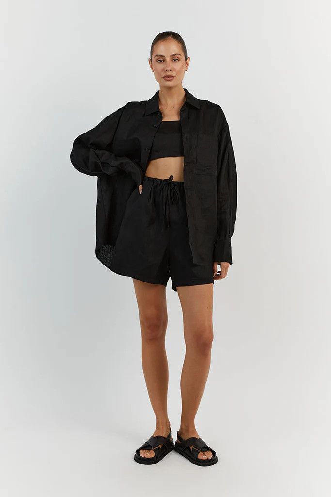 HAZEL BLACK LINEN SHIRT | DISSH