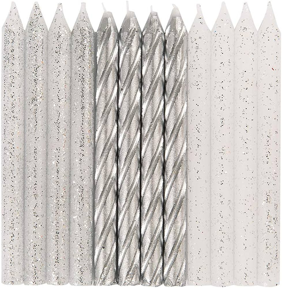 Dazzling Glitter & Silver Spiral Birthday Candles - 24ct Assorted Pack - Premium Quality, Long-La... | Amazon (US)