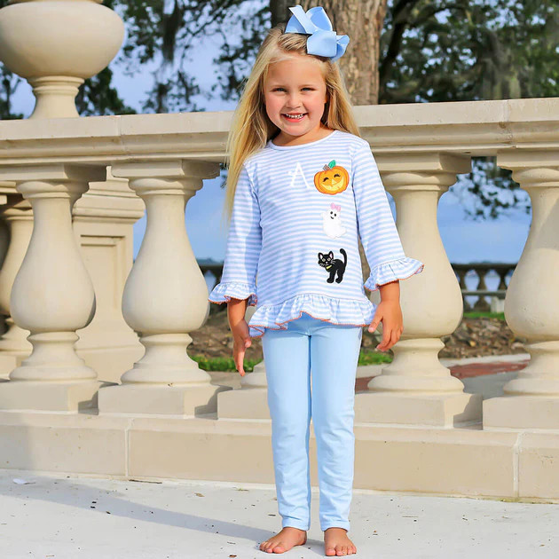 Halloween Light Blue Stripe Milly Legging Set | Classic Whimsy