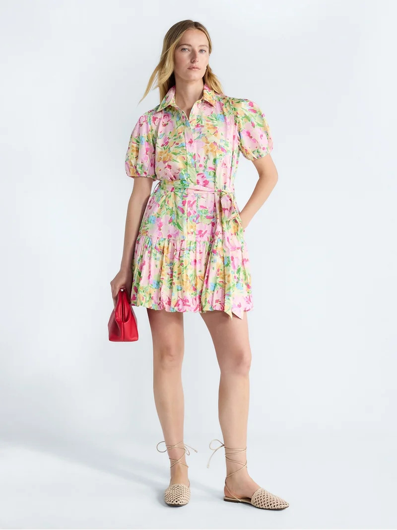 Free Assembly Women's and Women's Plus Cotton Mini Dress with Puff Sleeves, Sizes XS-4X | Walmart (US)