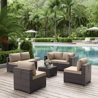 Halmuz 7-Piece Wicker Outdoor Patio Furniture Sectional Set with Sand Cushions and Coffee Table S... | The Home Depot