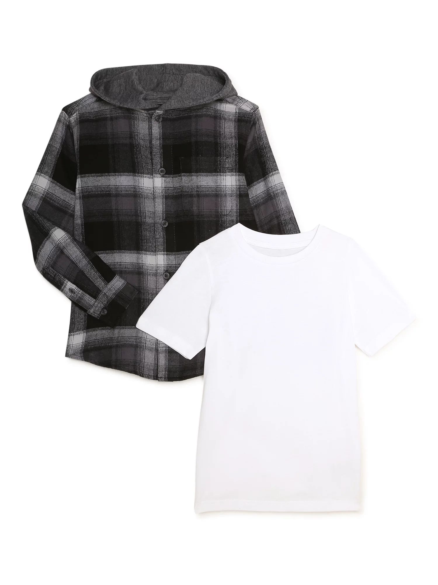 Wonder Nation Boys Hooded Flannel and T-Shirt, 2-Pack, Sizes 4-18 & Husky - Walmart.com | Walmart (US)