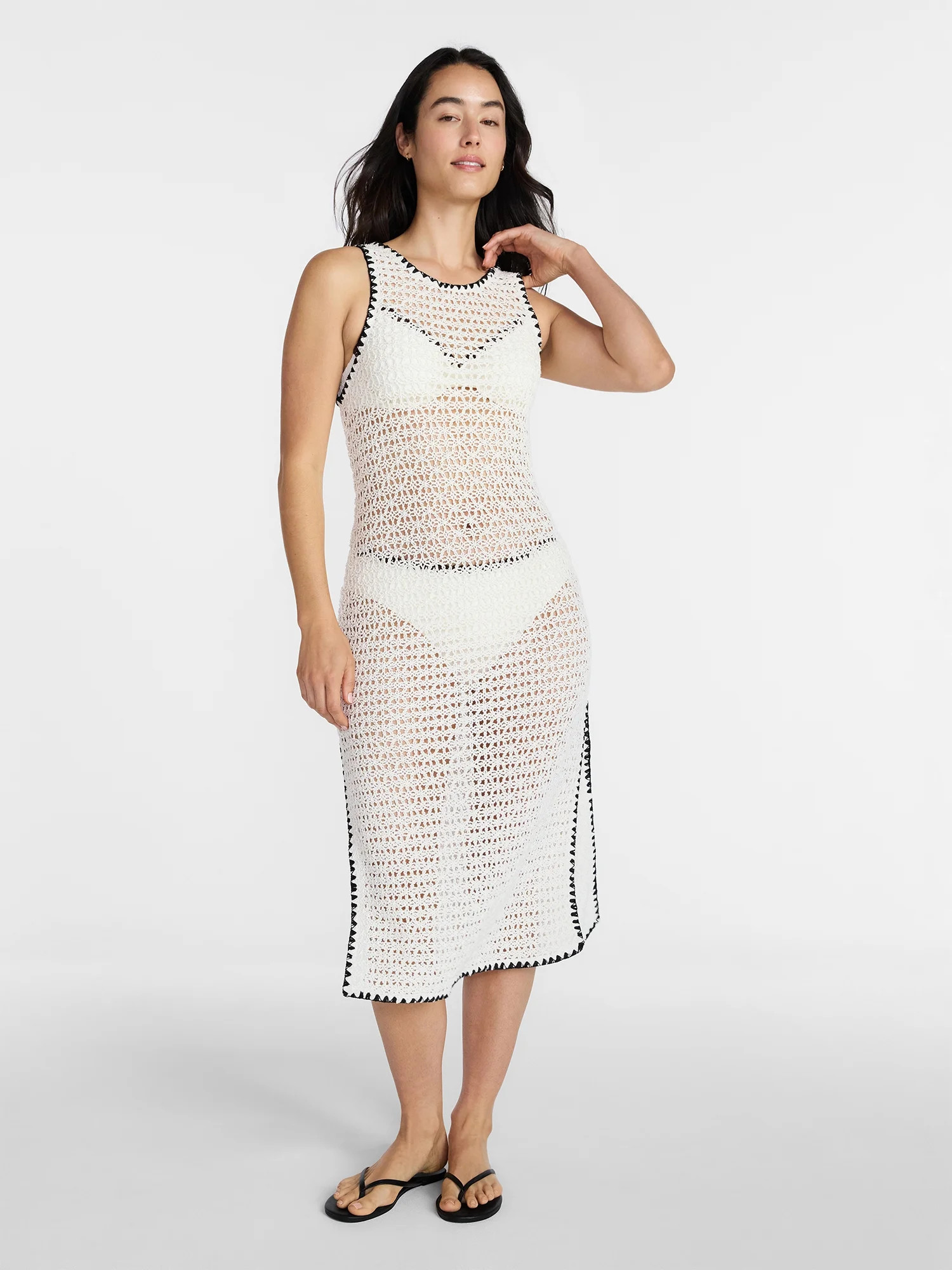 Time and Tru Women's and Women's Plus Crochet Midi Dress Coverup, Sizes XS - 3X | Walmart (US)