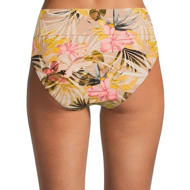 Time and Tru Women's Plus Size Printed Fold-Over High-Waisted Swimsuit Bottoms | Walmart (US)