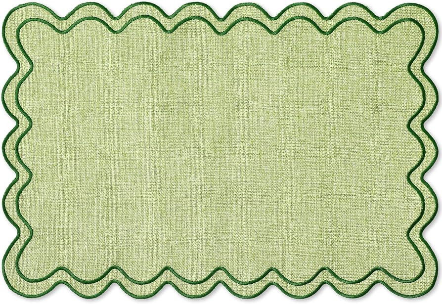 Whaline Green Placemats Embroidered Scalloped Kitchen Place Mats for Spring Baby Shower Party Hom... | Amazon (US)