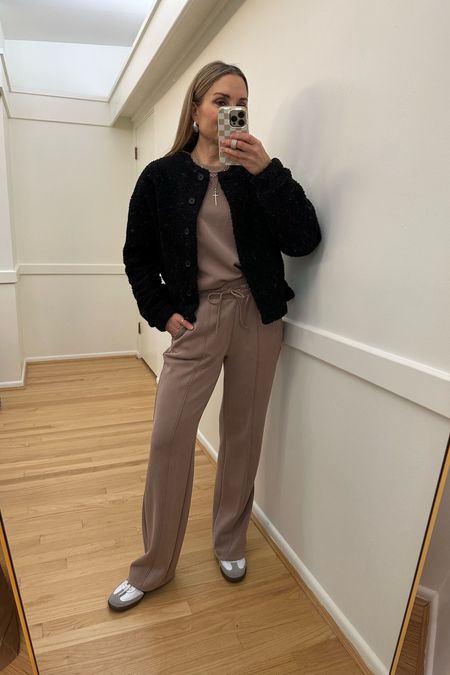 Weekend outfit! Kohl’s FLX matching set loungewear in soft and lightweight performance fabric, teddy bomber jacket and Adidas sambas. Travel outfit, vacation outfit, everyday outfit 

#LTKstyletip #LTKfindsunder50 #LTKtravel