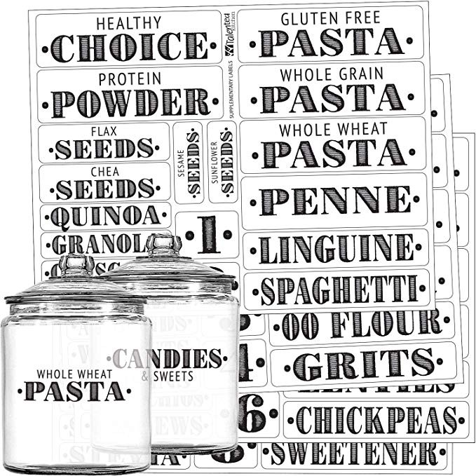 Pantry Labels - 72 Preprinted Kitchen Labels Sticker Set by Talented Kitchen. PVC Clear, Gloss, W... | Amazon (US)
