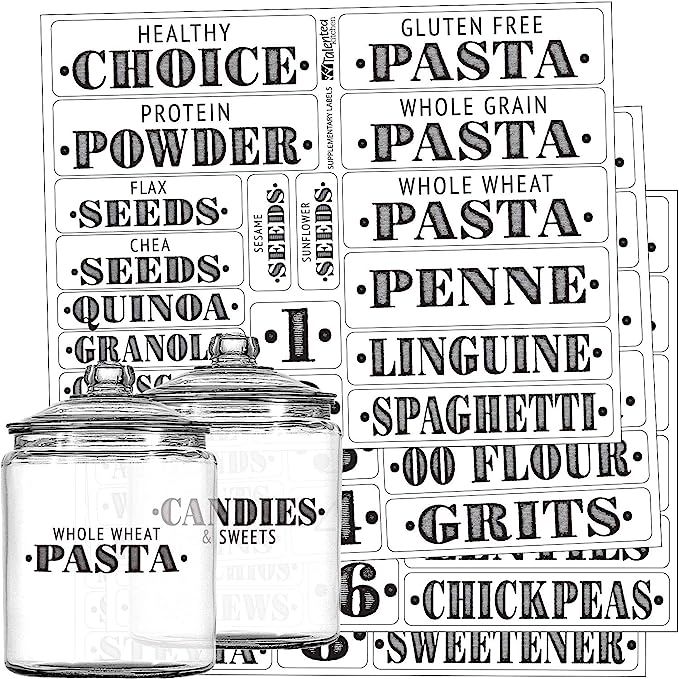 Pantry Labels - 72 Preprinted Kitchen Labels Sticker Set by Talented Kitchen. PVC Clear, Gloss, W... | Amazon (US)