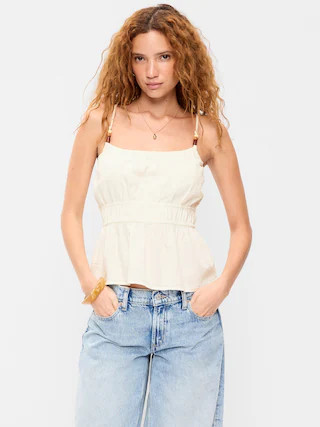 Beaded Strap Smocked-Waist Tank Top | Old Navy (US)