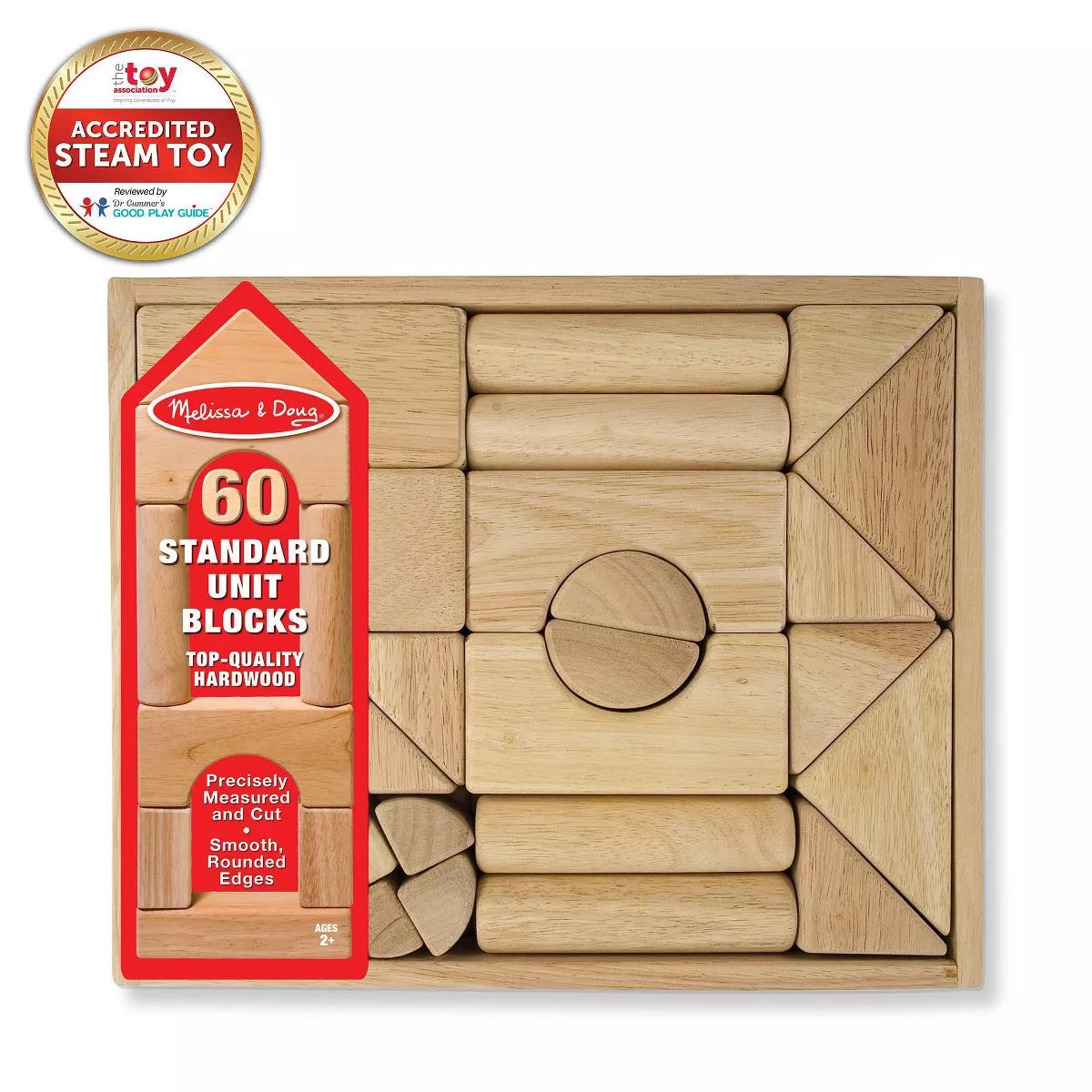 Melissa & Doug Standard Unit Solid-Wood Building Blocks With Wooden Storage Tray (60pc) | Target