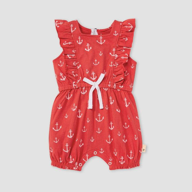 Burt's Bees Baby® Baby Girls' Organic Cotton 'Anchors Aweigh' Bubble Romper - Dark Red | Target
