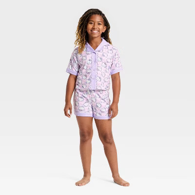 Girls' 2pc Hello Kitty Button-Down Pajama Set - Purple M | Target
