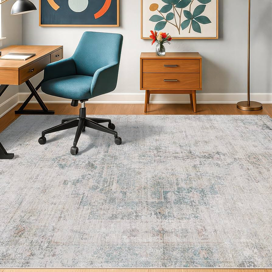 Low Pile Office Rugs for Rolling Chairs - 5x7 Abstract Rugs for Living Room, Large Entryway, Crea... | Amazon (US)