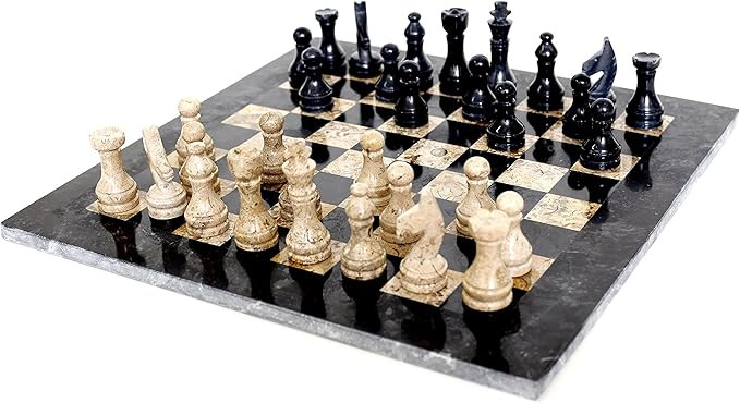 RADICALn 15 Inches Large Handmade Black and Fossil Coral Weighted Marble Full Chess Game Set Stau... | Amazon (US)