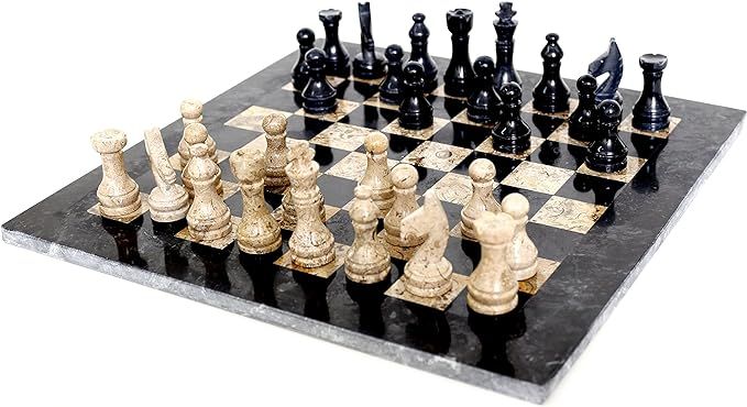 RADICALn 15 Inches Large Handmade Black and Fossil Coral Weighted Marble Full Chess Game Set Stau... | Amazon (US)