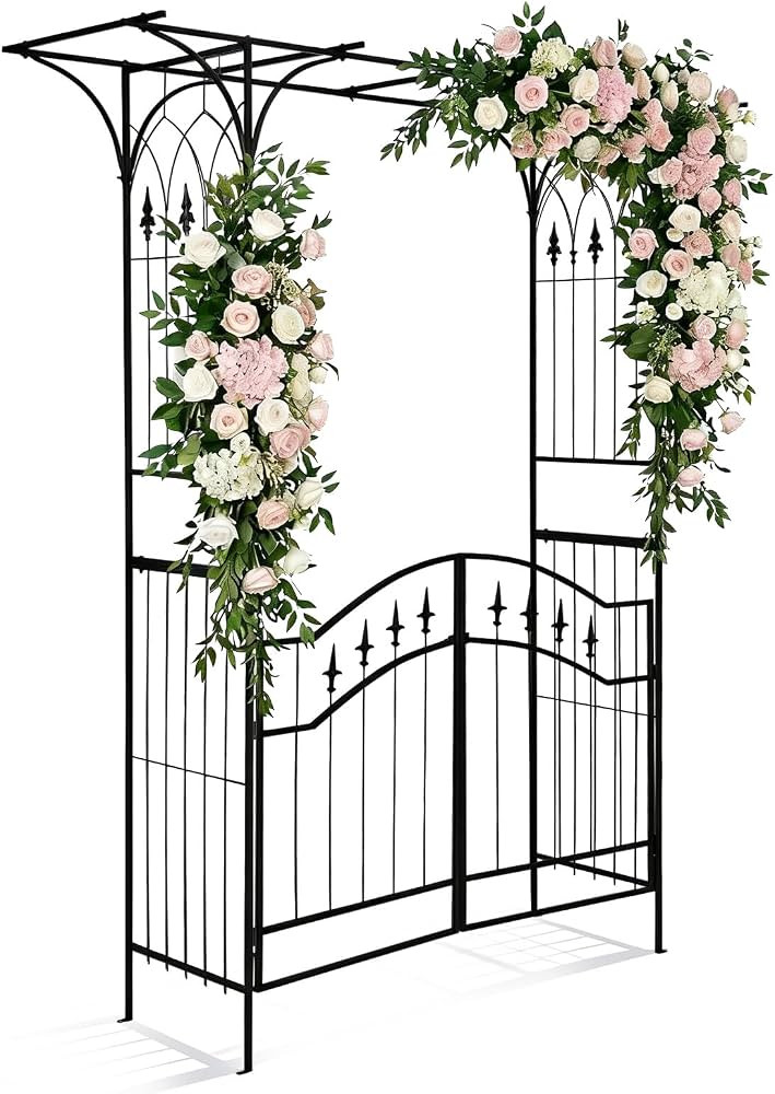 VINGLI Garden Arbor, Steel Garden Arch Trellis with Gate for Climbing Plants Outdoor, 6.8ft Metal... | Amazon (US)