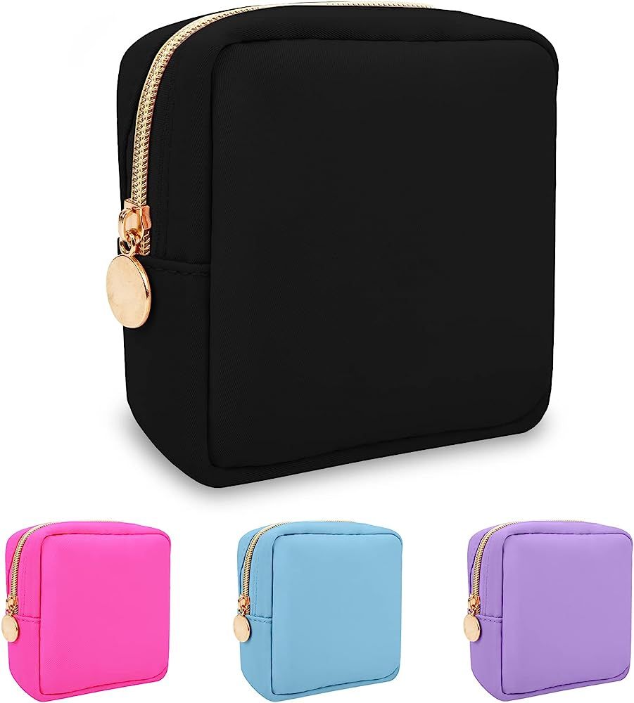 Nylon Mini Makeup Bag for Purse, Preppy Small Cute Black Makeup Bag Cosmetic Zipper Pouch Purse, ... | Amazon (US)