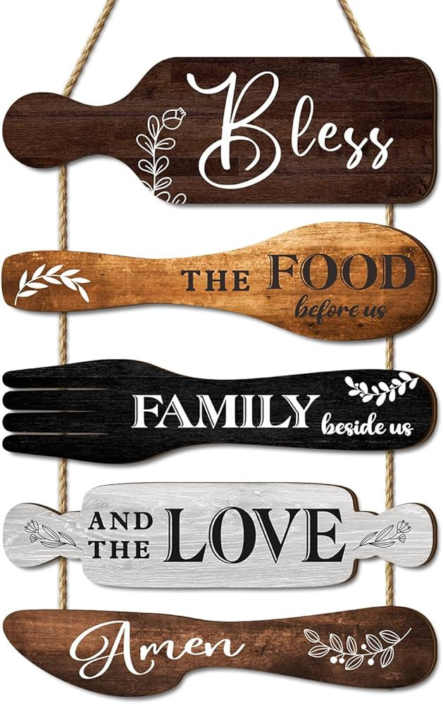 5Pcs Kitchen Wall Decor, Bless the Food Cookware Shaped Hanging Signs for Farmhouse Kitchen Rusti... | Amazon (UK)