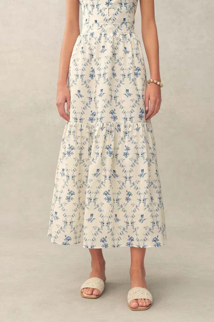 Elara Tailored Vintage Floral High Waist Skirt in Linen Blend | Fabrique