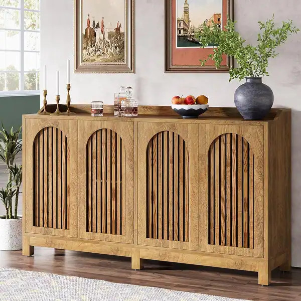 Sideboard Buffet Cabinet, 57 Inches Farmhouse Storage Cabinet with Shutter Doors and Adjustable S... | Bed Bath & Beyond